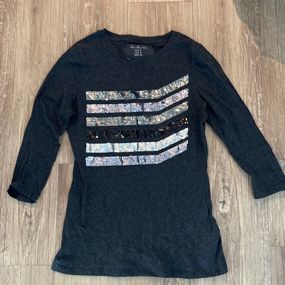 Zara grey with sequence stripes 100% cotton 3/4 sleeve fitted shirt